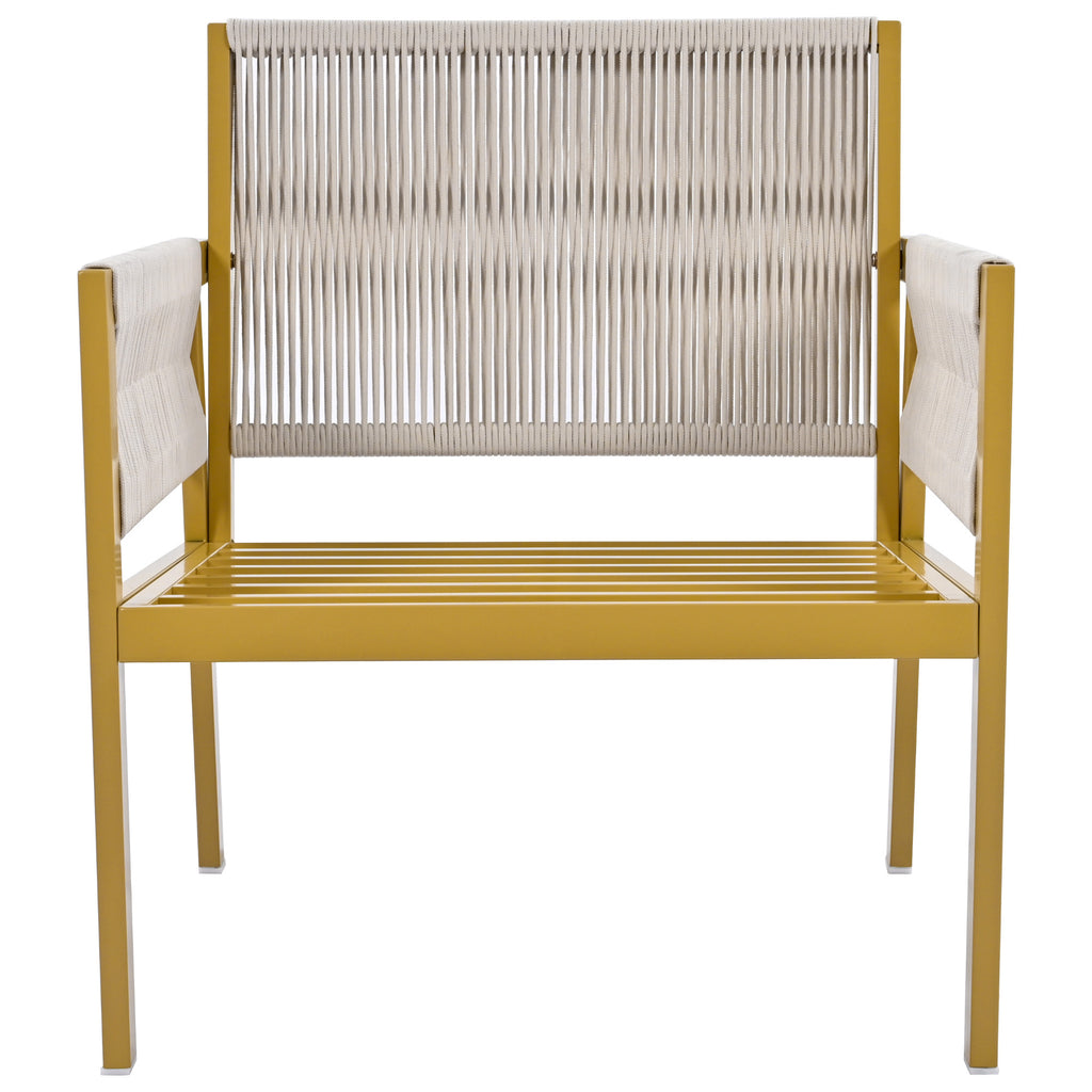 4-Piece Rope Patio Furniture Set, Outdoor Furniture with Tempered Glass Table, Patio Conversation Set Deep Seating with Thick Cushion for Backyard Porch Balcony (Beige&Mustard Yellow)