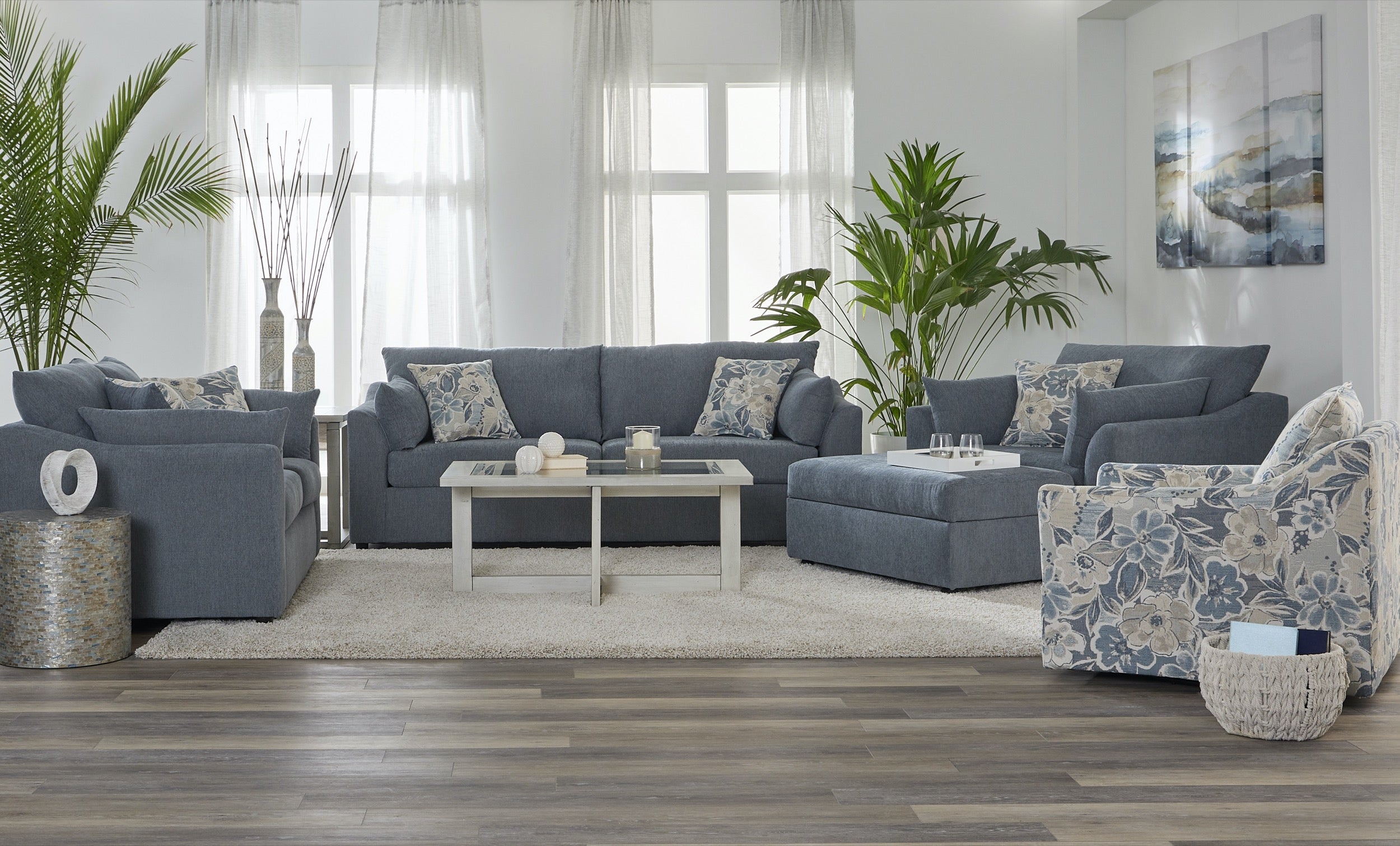 Dexter Flint Gray Blue Sofa and Loveseat