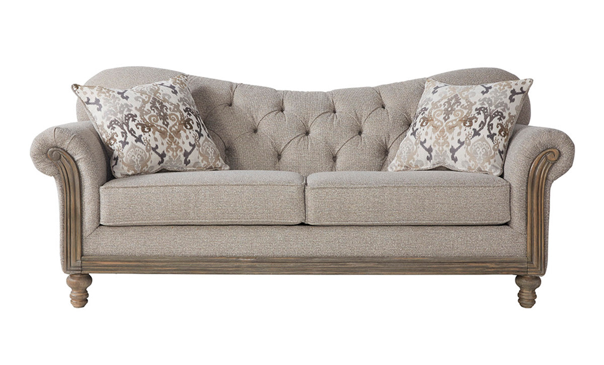 Sandstone Oyster Tufted Wood Front Sofa and Loveseat