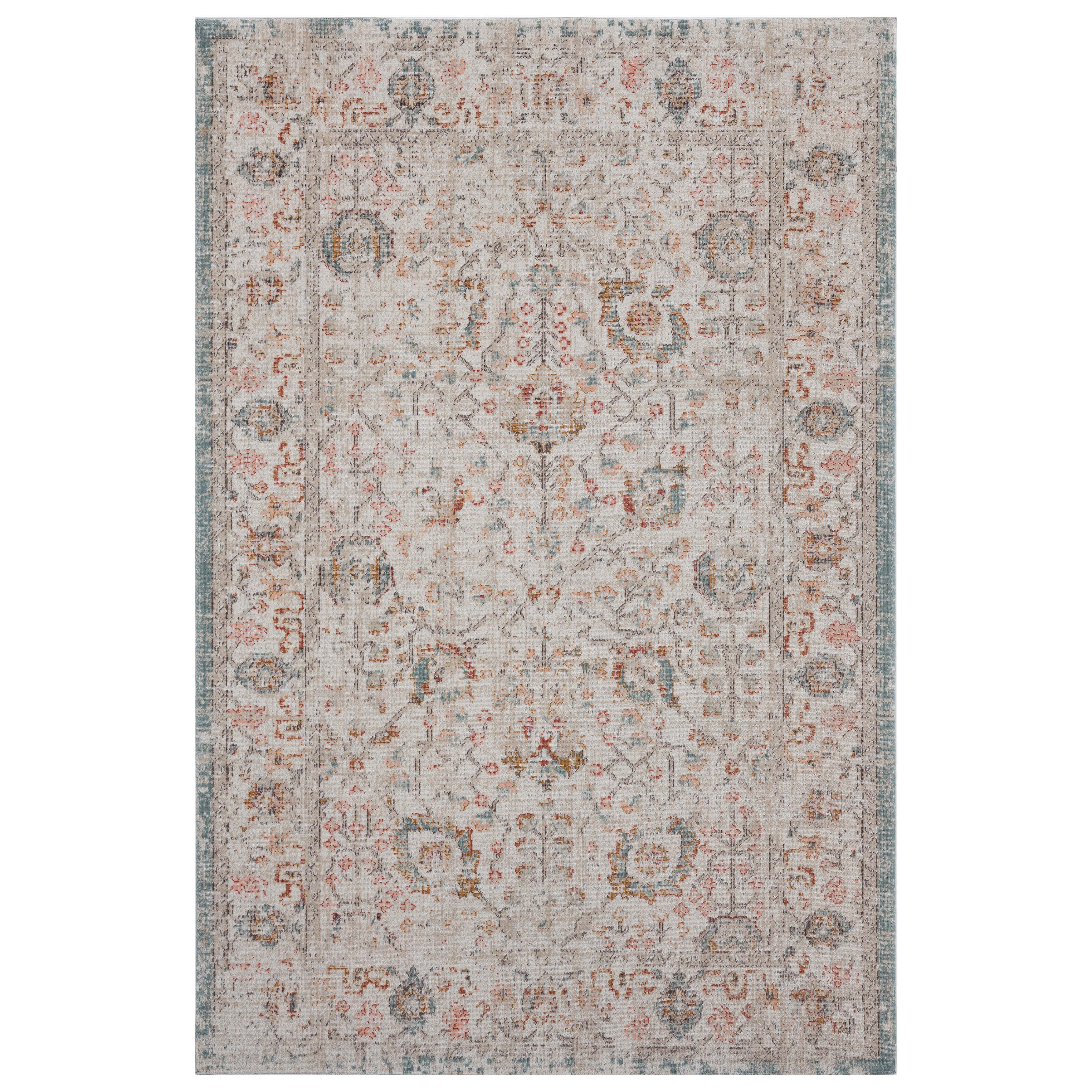 Anica Beige Traditional Floral Indoor/ Outdoor Area Rug: 5'3" X 7'10"