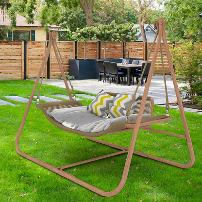 Hammock Swing Chair with Stand for Indoor,Outdoor, Anti-Rust Wood-Colored Frame 570 lbs Capacity with Cushion Oversized Double Hammock Chair for Patio Balcony Bedroom Ban on Amazon(OLD W1132P155978)