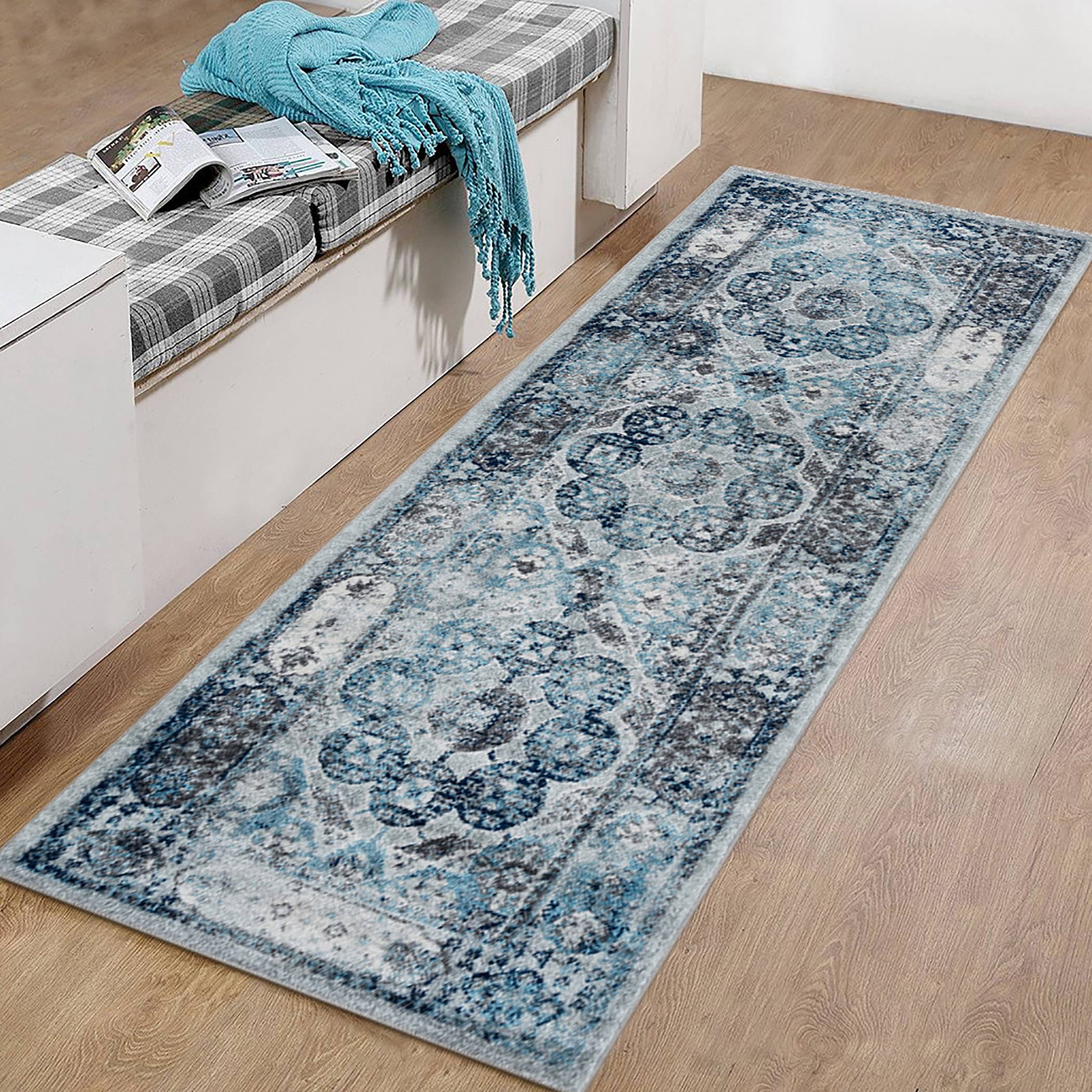 Alexandria Loftus Gray Bordered Area Rug: 6'7" x 6'7"R