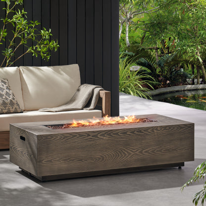 56" Outdoor 50,000 BTU Rectangular Iron Propane Fire Pit, Brown Wood Pattern (Tank Cover not Included)