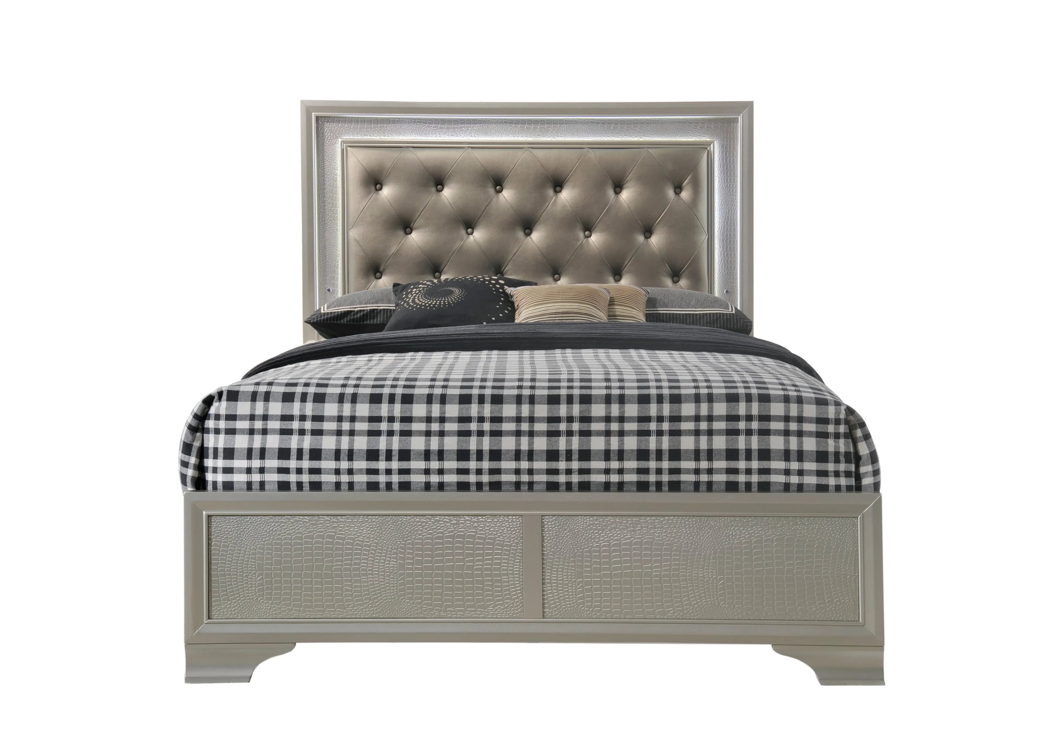 Backlit LED Champagne Queen Size Bedroom Set