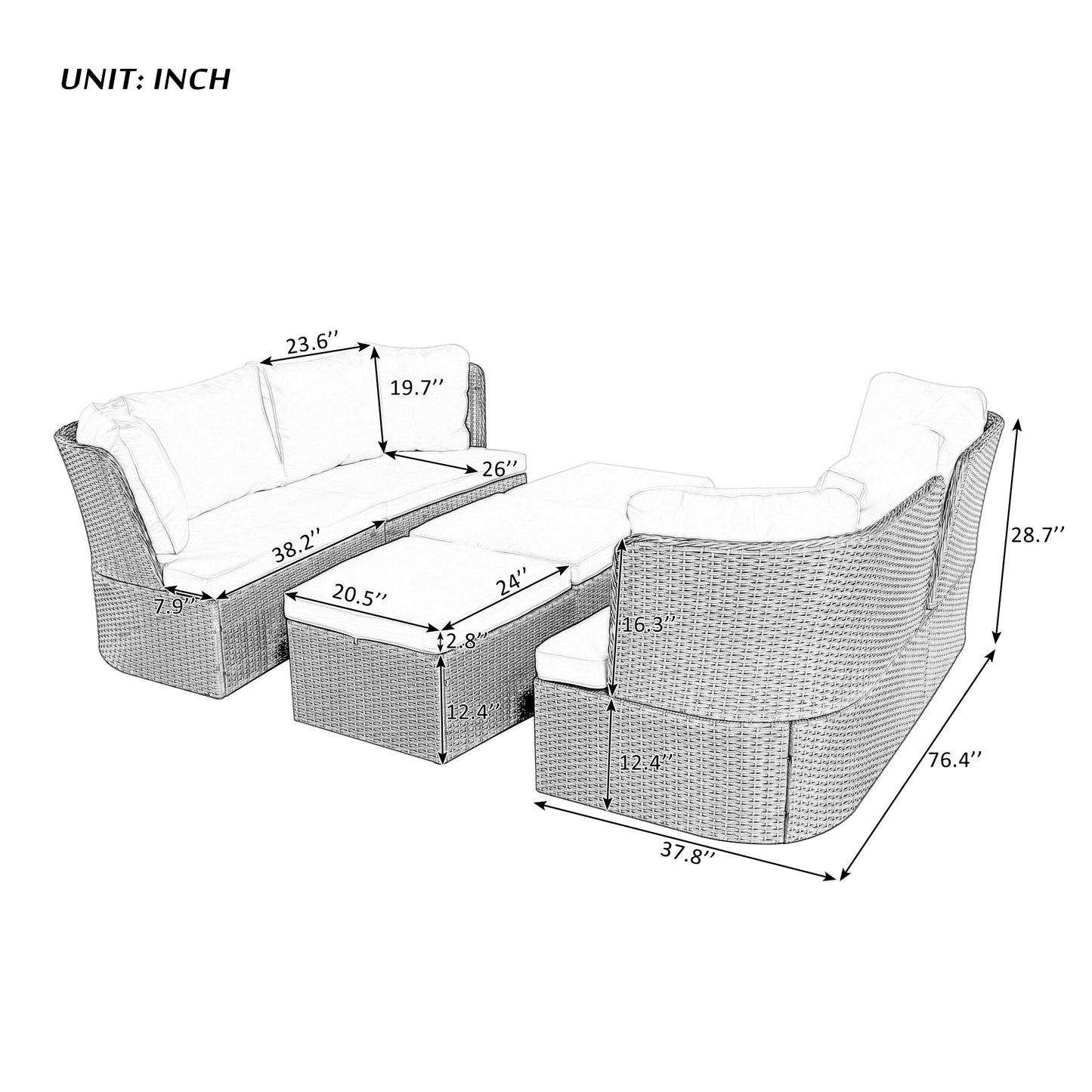 U_Style  Customizable Outdoor Patio Furniture Set, Wicker Furniture Sofa Set with Thick Cushions, Suitable for Backyard, Porch.