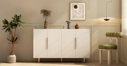 White Modern Buffet Cabinet with Storage, Fluted Sideboard Large Buffet with Adjustable Shelves, Credenza, Accent Cabinet Console Table