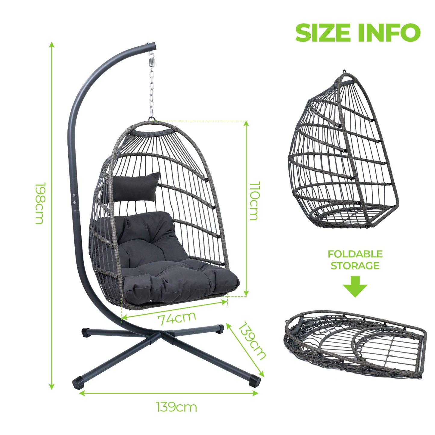 Outdoor Egg Hanging Chair with Stand, Patio Wicker Swing Egg Chair Indoor Swinging Chair Outdoor Hammock Egg Chair