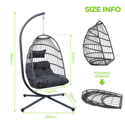 Outdoor Egg Hanging Chair with Stand, Patio Wicker Swing Egg Chair Indoor Swinging Chair Outdoor Hammock Egg Chair