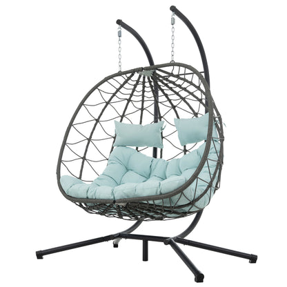 2 Persons Egg Chair with Stand Indoor Outdoor Swing Chair Patio Wicker Hanging Egg Chair Hanging Basket Chair with Stand for Bedroom Living Room Balcony