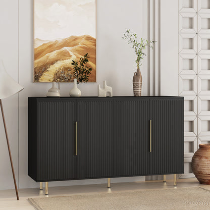 Black Modern Buffet Cabinet with Storage, Fluted Sideboard Large Buffet with Adjustable Shelves, Credenza, Accent Cabinet Console Table