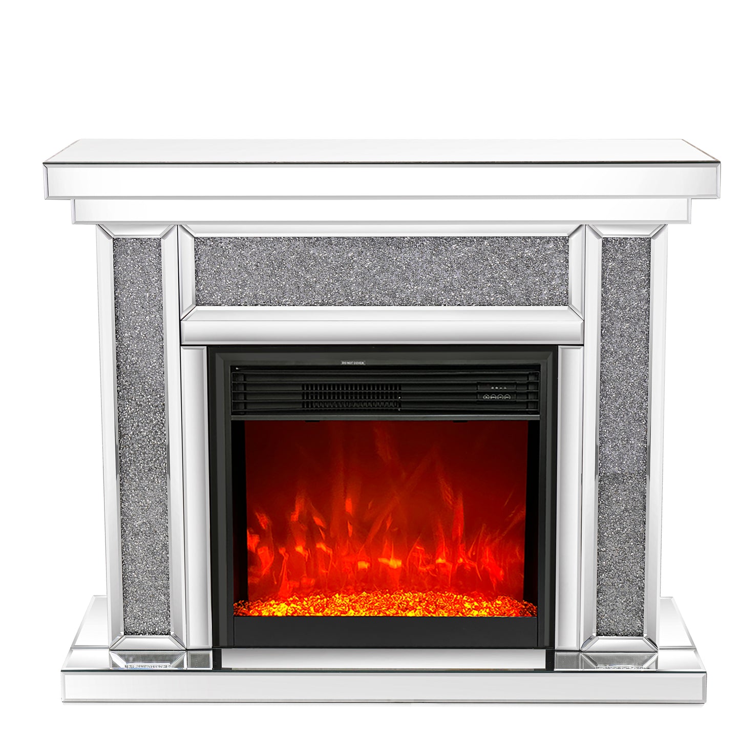 Mirrored Electric Fireplace 7 Colors Adjustable 3D Flame with Mantel, Remote Control, Silver