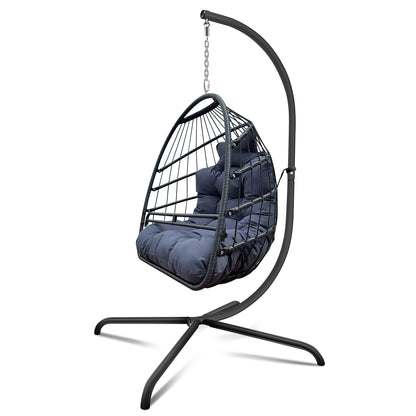 Swing Egg Chair with Stand Indoor Outdoor Wicker Rattan Patio Basket Hanging Chair with C Type bracket , with cushion and pillow,Patio Wicker folding Hanging Chair( Special construction cup holder