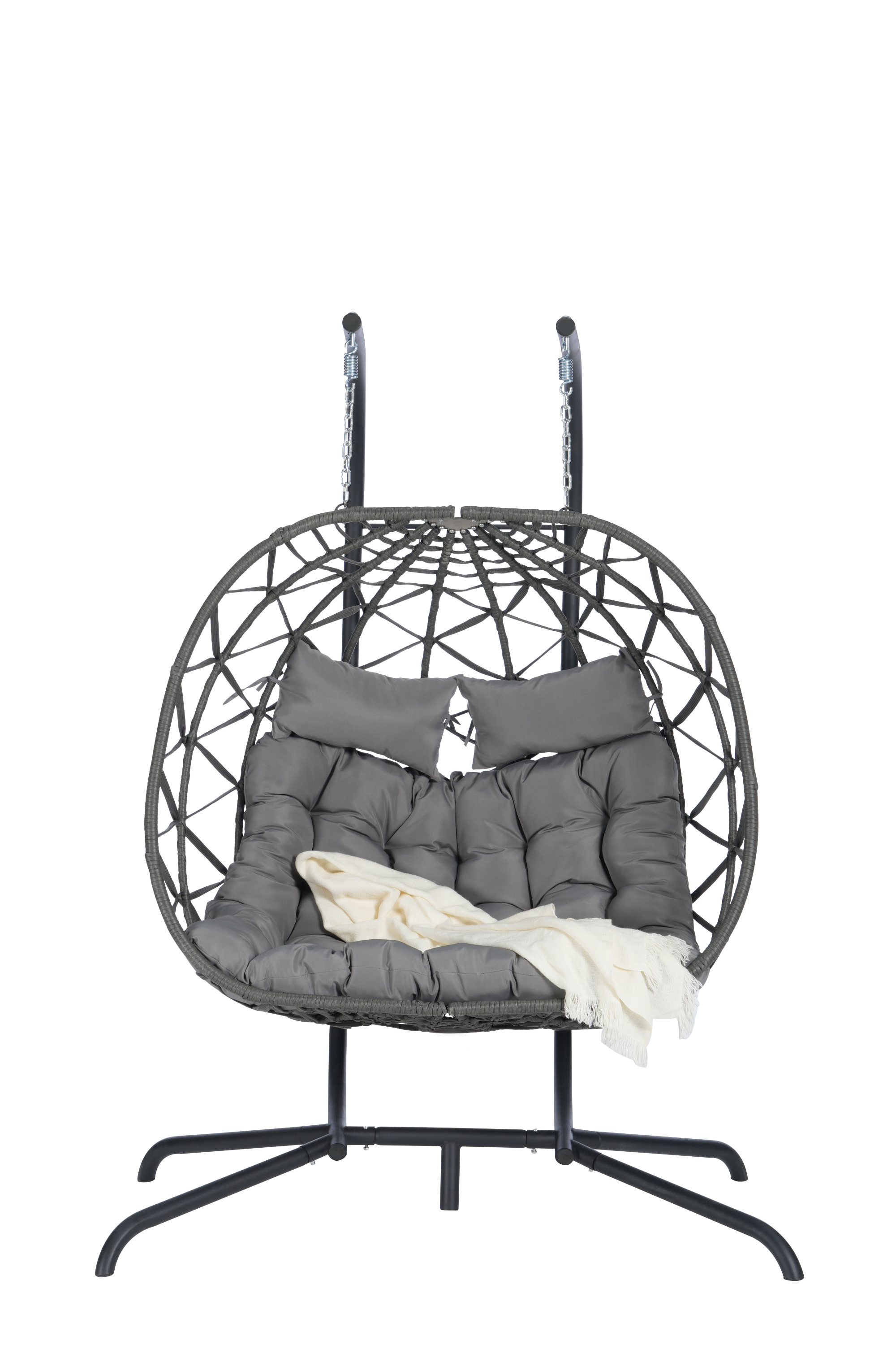2 Person Outdoor Rattan Hanging Chair Patio Wicker Egg Chair