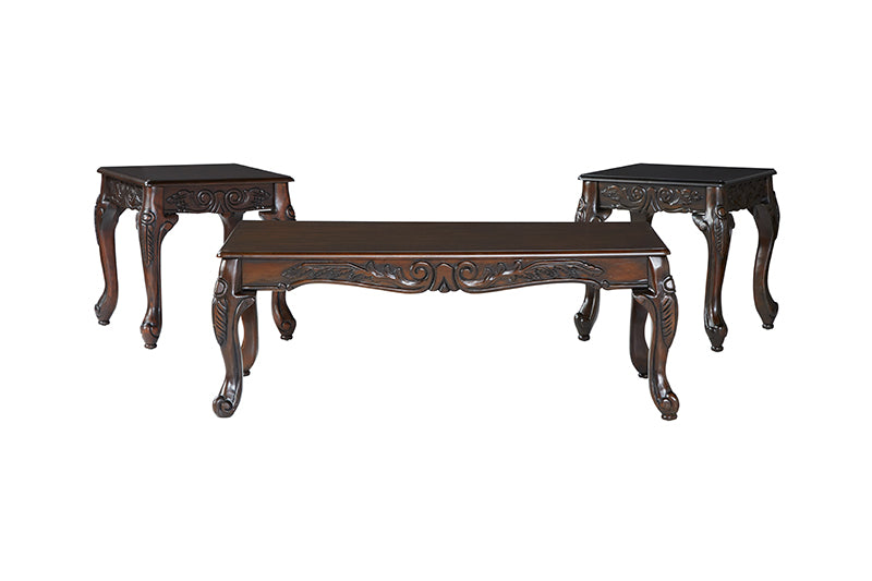 Ornate Carved Cherry Coffee Table Set