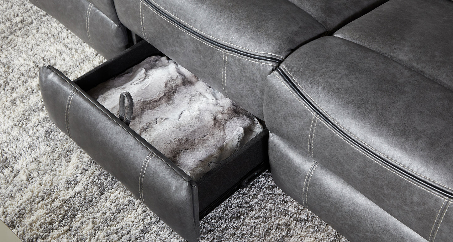 Graphite Gray Reclining USB Storage Sofa and Gliding Reclining Loveseat