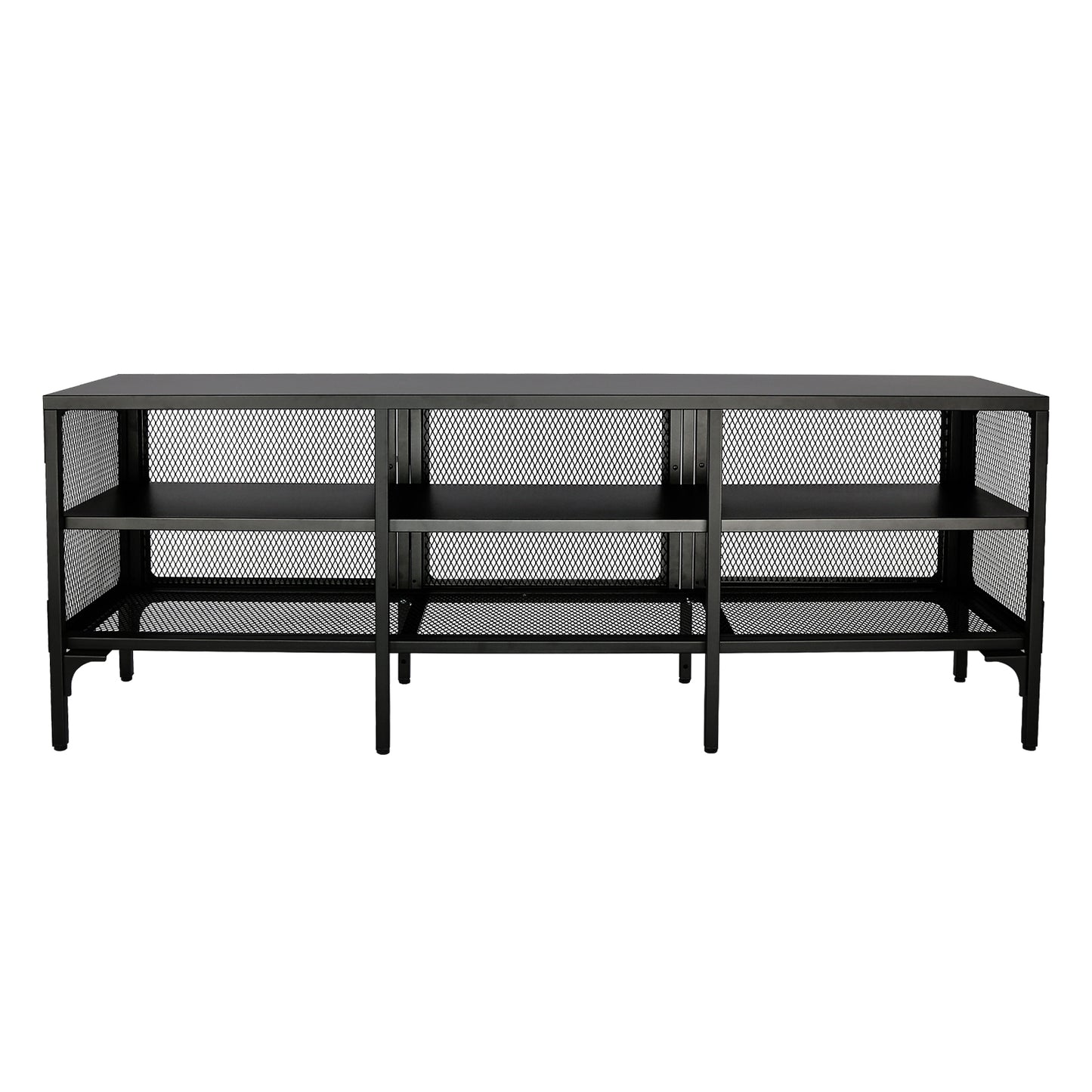 Metal TV Stand Entertainment Center Cabinet TV Console Table with 3 Metal Mesh Doors 2-Tier Storage Shelves for Living Room Frosted Black