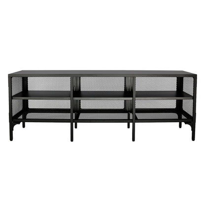 Metal TV Stand Entertainment Center Cabinet TV Console Table with 3 Metal Mesh Doors 2-Tier Storage Shelves for Living Room Frosted Black