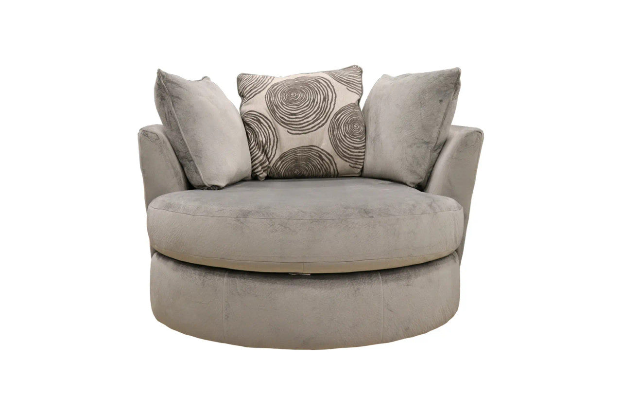 Mercury Pewter Oversize Barrel Swivel Chair