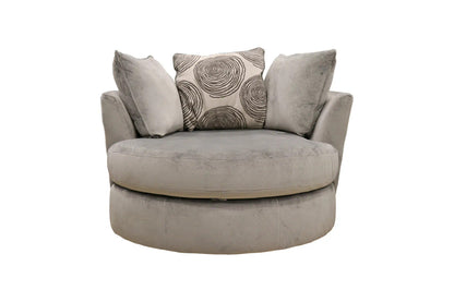 Mercury Pewter Oversize Barrel Swivel Chair