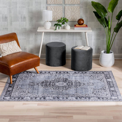 Tarifa Vintage Bohemian Medallion Grey Machine Washable Rug: 3'9" x 5'7"
