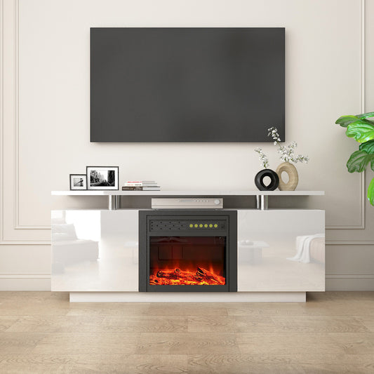 High gloss TV cabinet tv unit with fireplace ,have heat and flame color changes