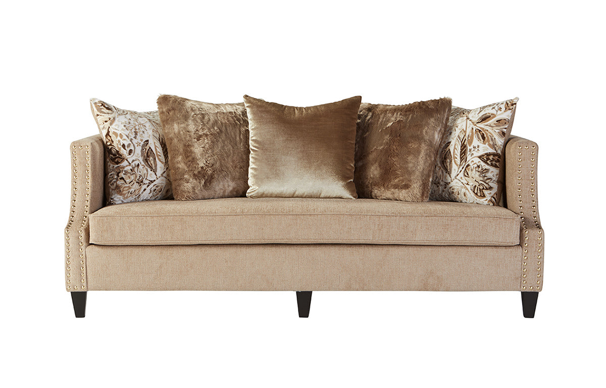 Simone Flax Gold Nailhead Sofa and Loveseat