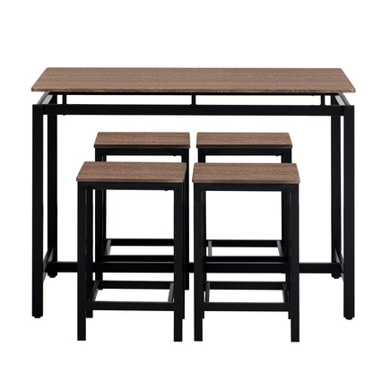 TREXM 5-Piece Compact Bar Table Set with Table and Stools - Modern Industrial Design, Space-Saving Furniture for Dining Room and Breakfast Nook (Dark Brown)