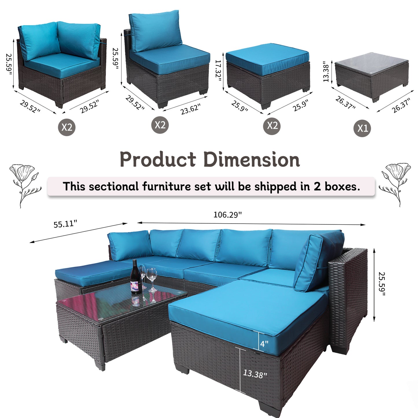 Outdoor Garden Patio Furniture 7-Piece PE Rattan Wicker Cushioned Sofa Sets  and Coffee Table, patio furniture set;outdoor couch;outdoor couch patio furniture;outdoor sofa;patio couch