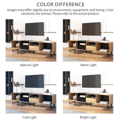 Modern TV Stand with 2 Cabinets& Open Storage Compartment, Color-matching Media Console Table for TVs up to 85'', Entertainment Center with Drop Down Door for Living Room, Bedroom, Home Theatre