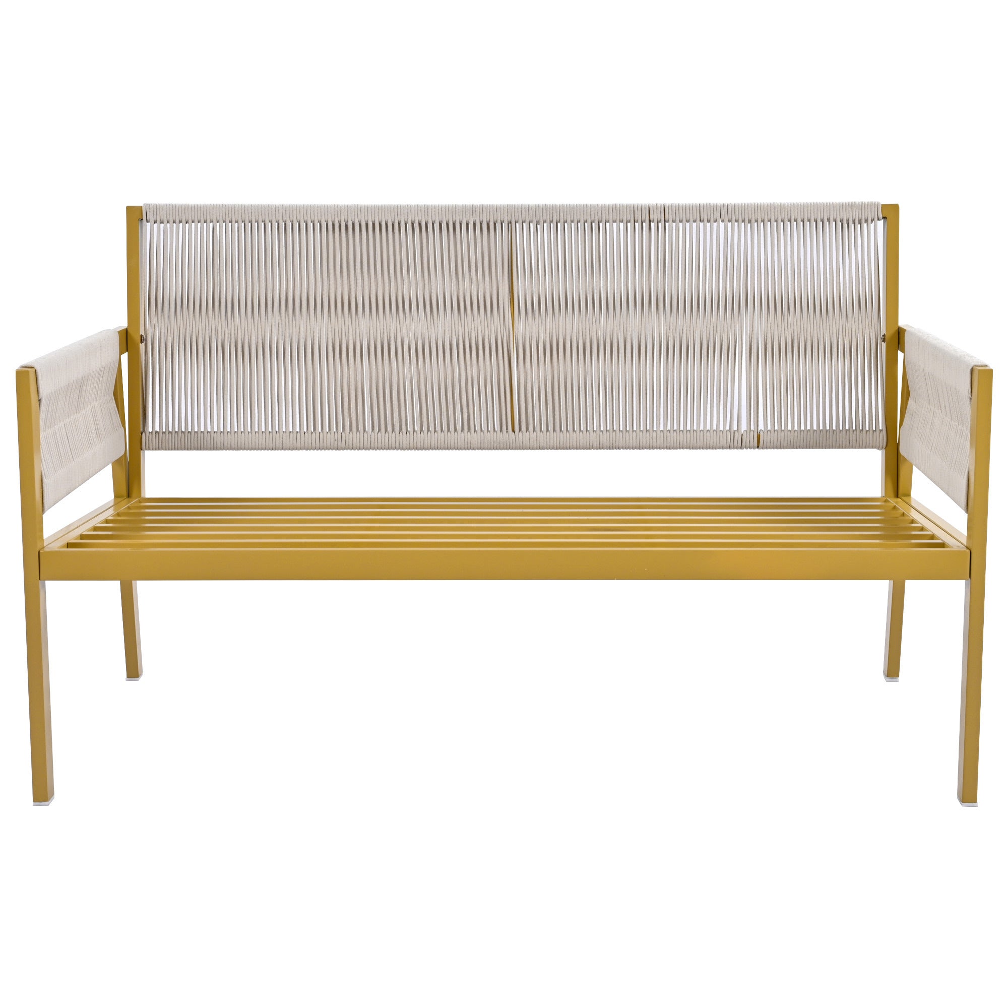 4-Piece Rope Patio Furniture Set, Outdoor Furniture with Tempered Glass Table, Patio Conversation Set Deep Seating with Thick Cushion for Backyard Porch Balcony (Beige&Mustard Yellow)