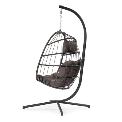 outdoor patio Wicker Hanging Chair Swing Chair Patio Egg Chair UV Resistant Dark grey cushion Aluminum frame