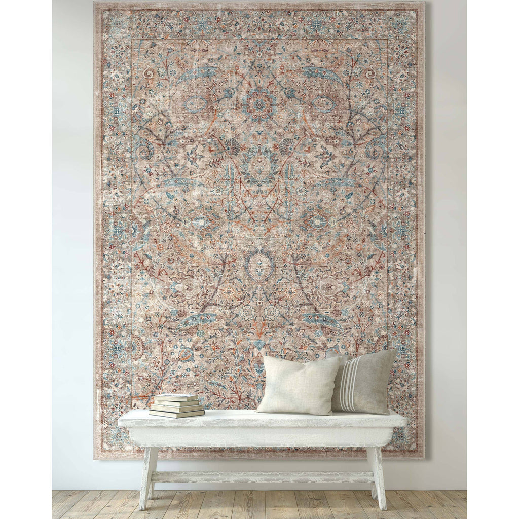 Emilia Vintage Persian Floral Ivory Flat-Weave Rug: 6' x 9'