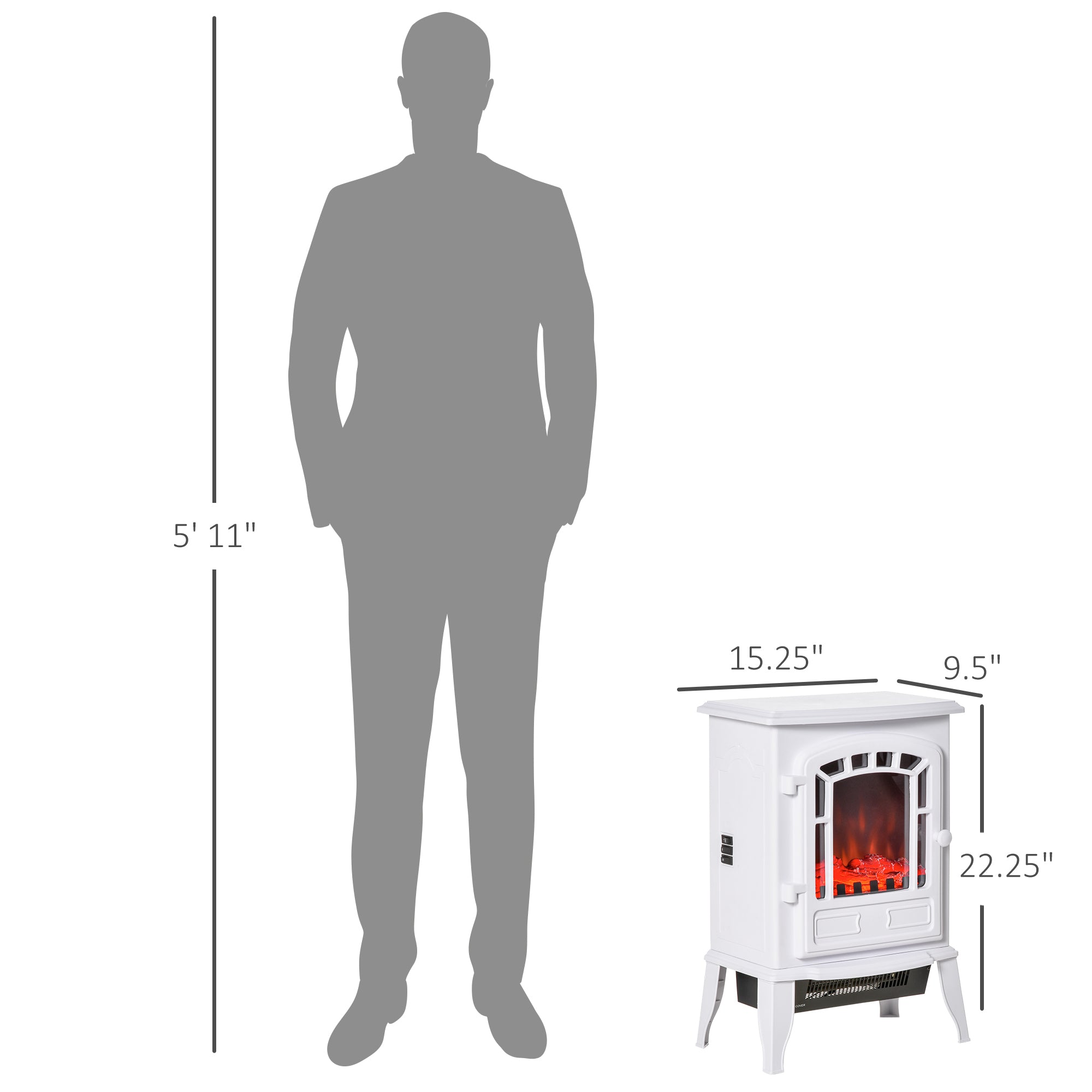 HOMCOM 22" Free standing Electric Fireplace Stove, Fire Place Heater with Realistic Flame Effect, Overheat Safety Protection, 750W / 1500W, White