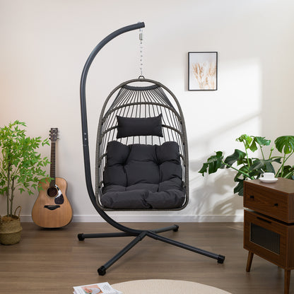 Outdoor Egg Hanging Chair with Stand, Patio Wicker Swing Egg Chair Indoor Swinging Chair Outdoor Hammock Egg Chair