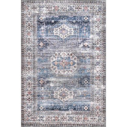 Drina Machine Washable Distressed Area Rug: Blue / Rectangle / 5' x 8'