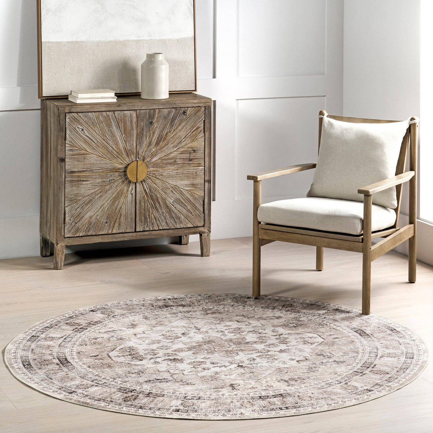 Davi Faded Stain-Resistant Machine Washable Area Rug: Taupe / Rectangle / 5' x 8'