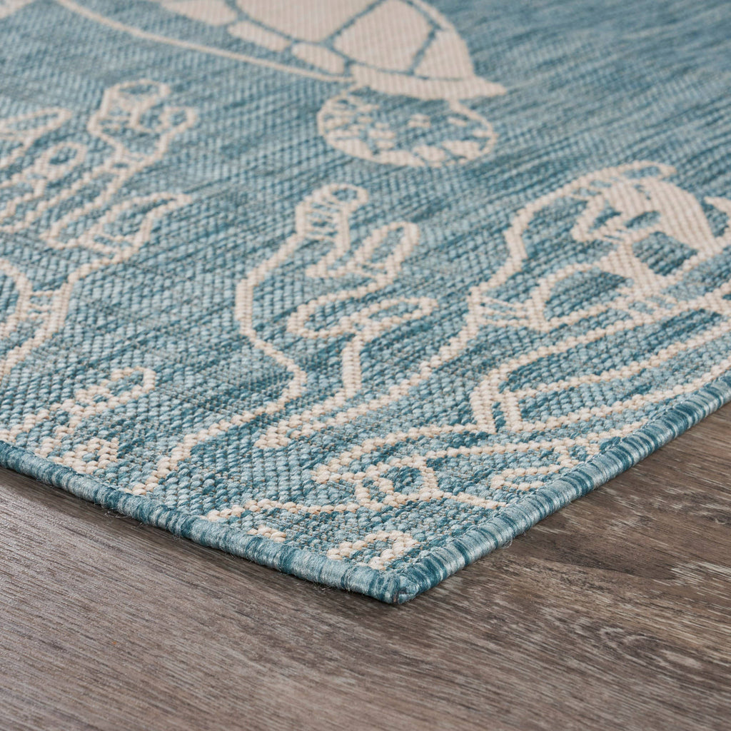 Samantha Tropical Turtle Reef Aqua Indoor Outdoor Area Rug: 5'3" x 7'