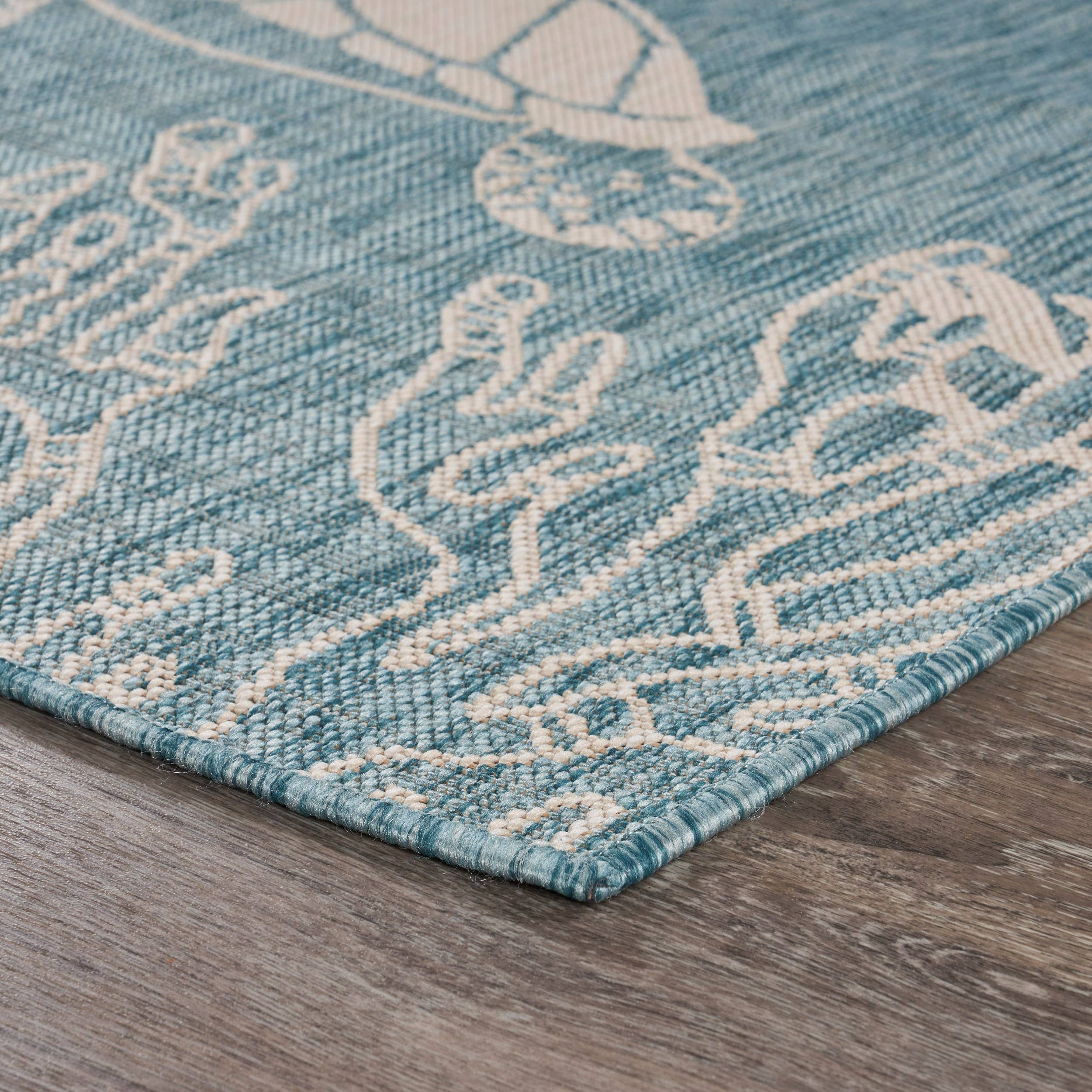 Samantha Tropical Turtle Reef Aqua Indoor Outdoor Area Rug: 5'3" x 7'