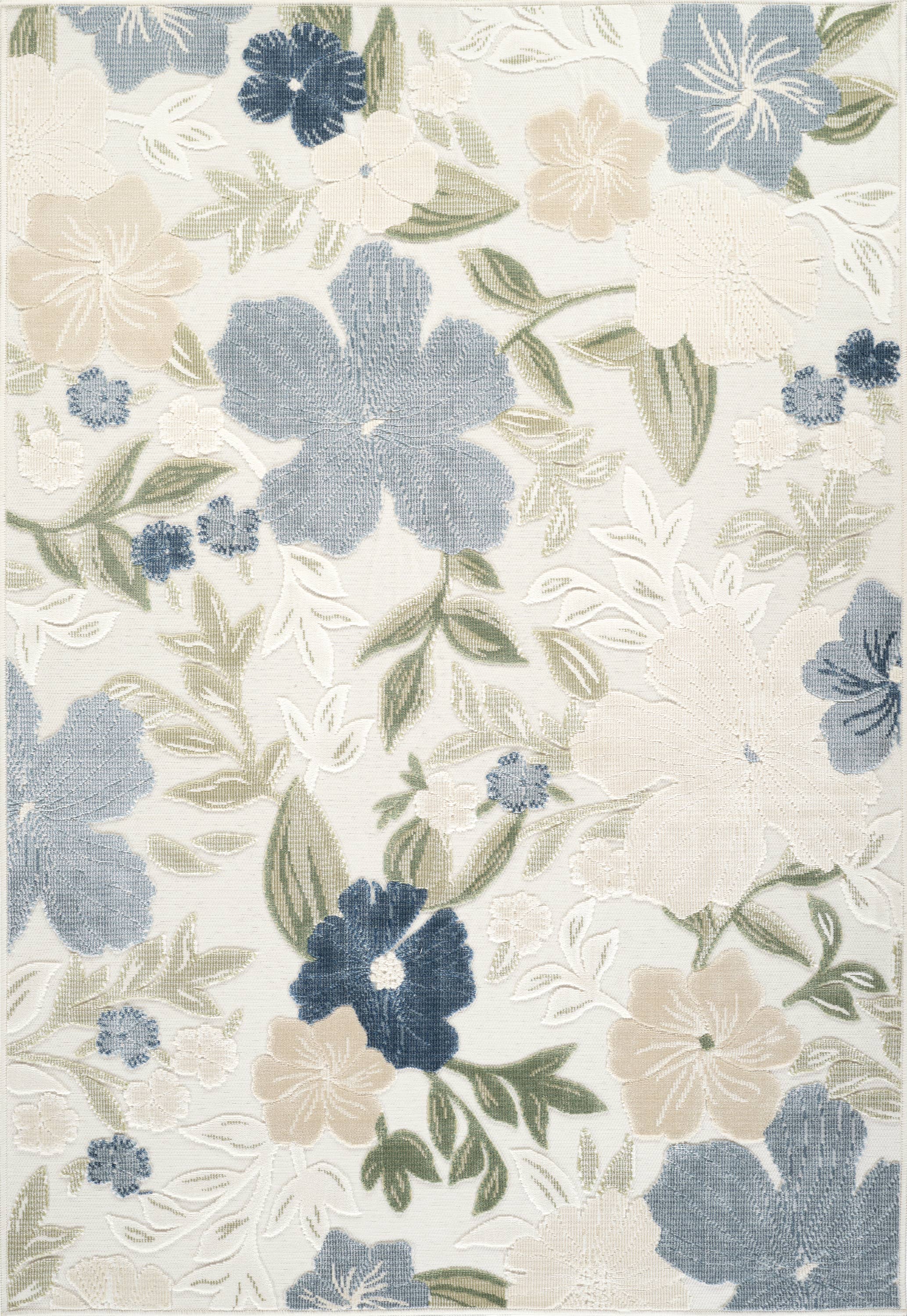 Abani SAK110A Sakura Blue Ivory Floral Indoor/Outdoor Rug: 5'3" x 7'7"