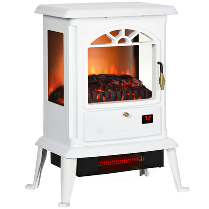 HOMCOM 23" Electric Infrared Fireplace Stove, Freestanding Fire Place Heater with Realistic Log Flame, Adjustable Temperature, Timer, 1000W/1500W, White