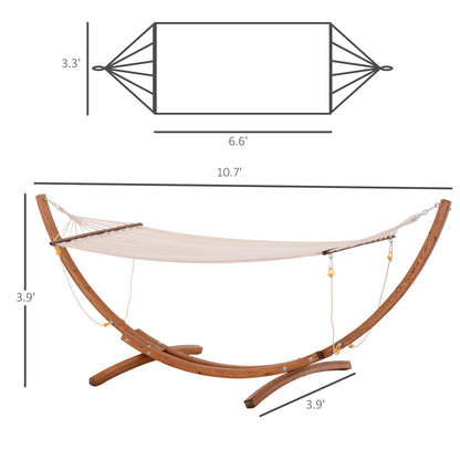 Outsunny 10' Wood Outdoor Hammock, Hammock with Stand Rainbow Bed, Heavy Duty Roman Arc Hammock for Single Person for Patio Backyard Balcony Porch, White