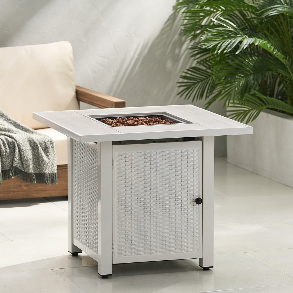 30" Outdoor 40,000BTU Square Iron Fire Pit with Ceramic Tile Top,  White