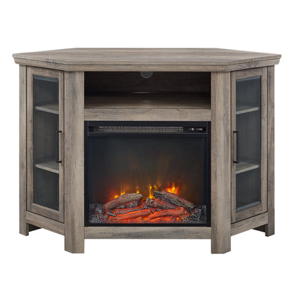 Classic Glass-Door Fireplace TV Stand for TVs up to 55" - White Oak