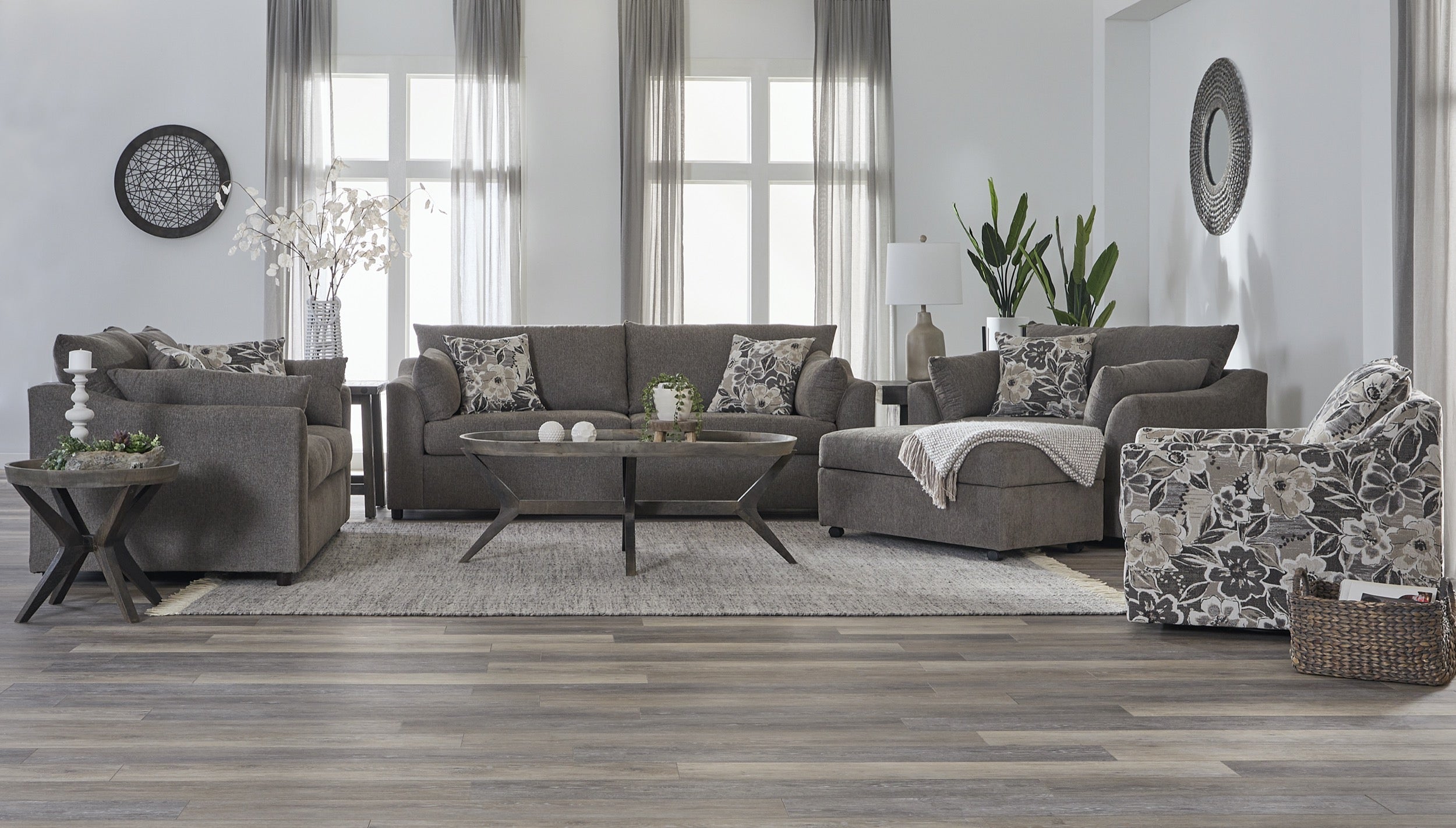 Dexter Fern and Charcoal Sofa and Loveseat