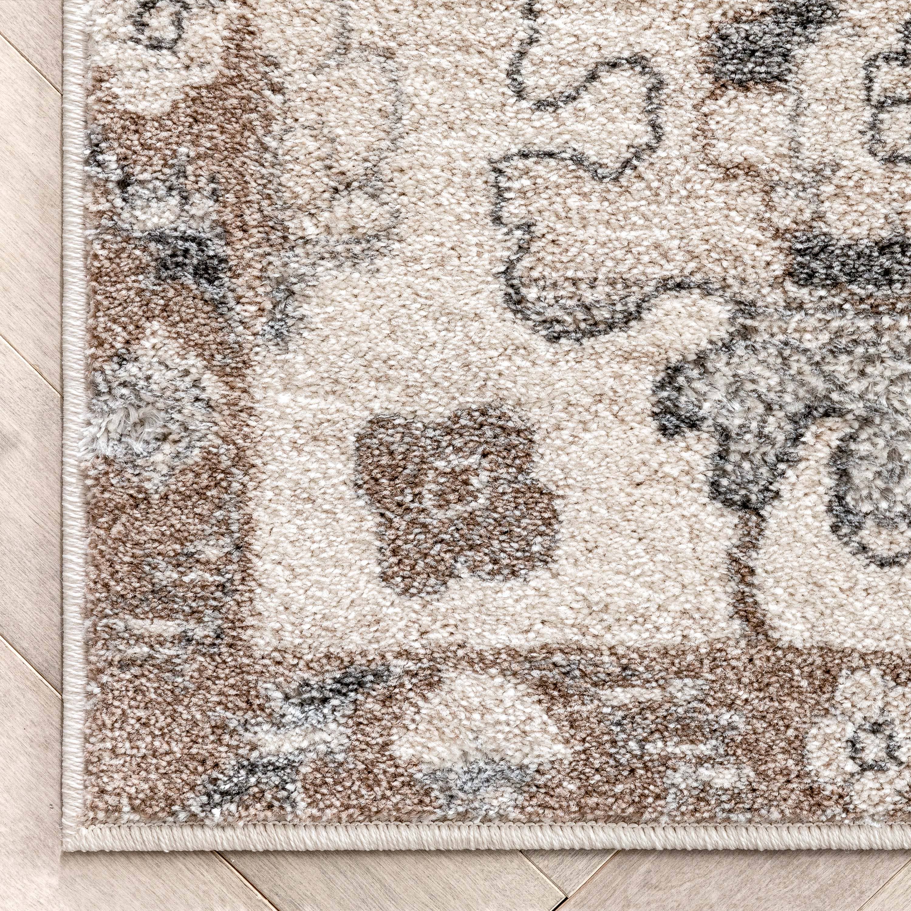 Selma Oriental Floral Pattern Ivory Vintage Rug: 5'3" x 7'3"
