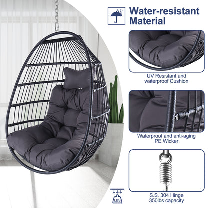 Swing Hammock Egg Basket Chairs Without Stand Indoor Outdoor, UV Resistant Cushion Hanging Chair, Foldable Frame 350lbs Capacity Ceiling Hammock Chair for Patio Porch Backyard Balcony