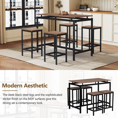 TREXM 5-Piece Compact Bar Table Set with Table and Stools - Modern Industrial Design, Space-Saving Furniture for Dining Room and Breakfast Nook (Dark Brown)