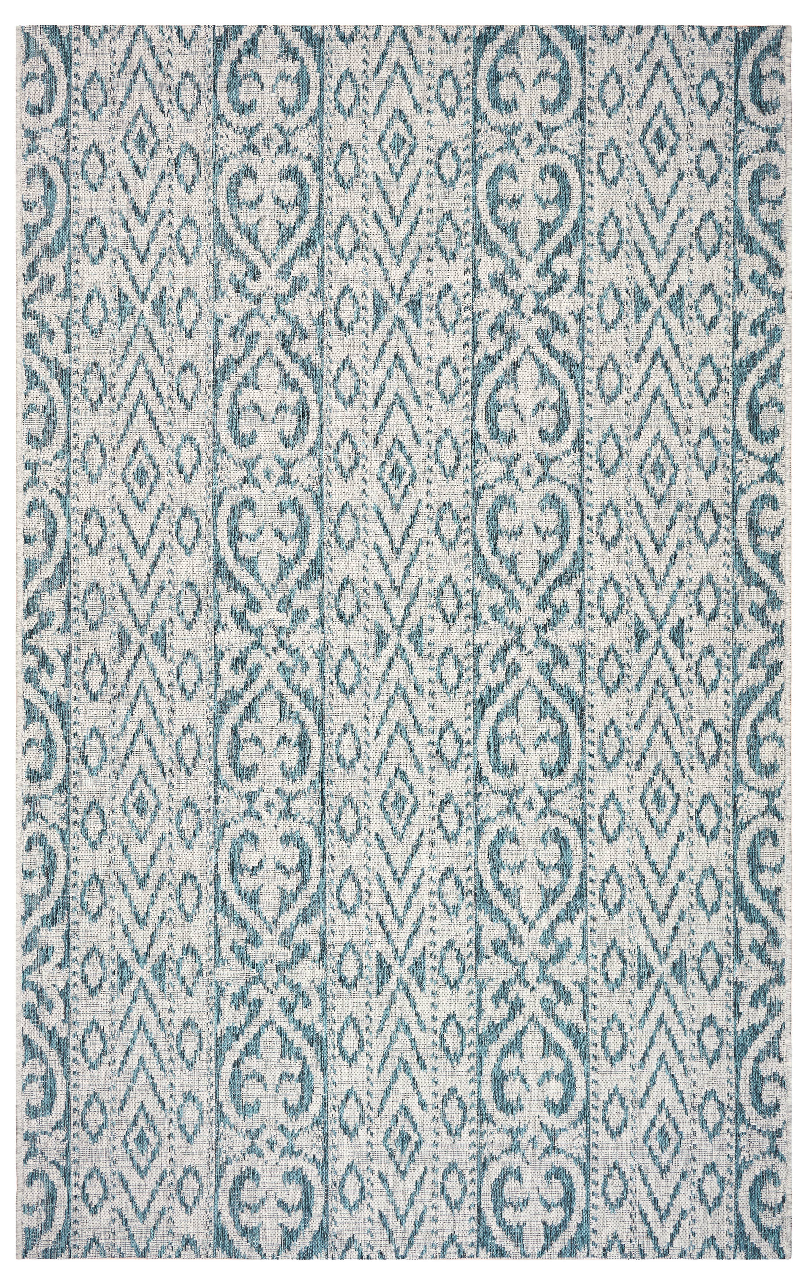 Sylvestra Geometric Blue/Green Indoor/Outdoor Area Rug: Ivory/Teal / 5' x 8'
