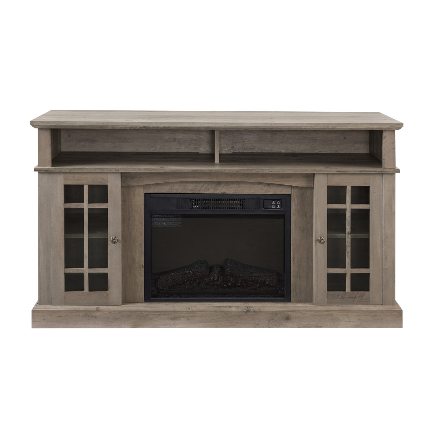 Classic TV Media Stand Modern Entertainment Console with 23" Fireplace Inset for TV Up to 65" with Open and Closed Storage Space, Gray Wash, 58.25"W*15.75"D*32"H