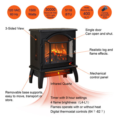 18 inch 3D  Flame Electric Infrared Quartz Fireplace Stove with remote control